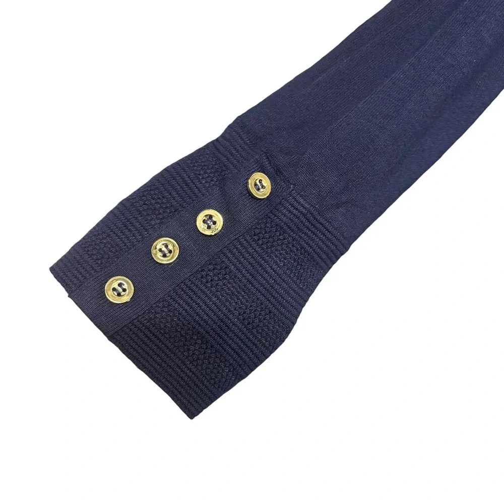Charter Club Womens Navy Blue Open Front‎ Cardigan Gold Button Cuff Sweater M